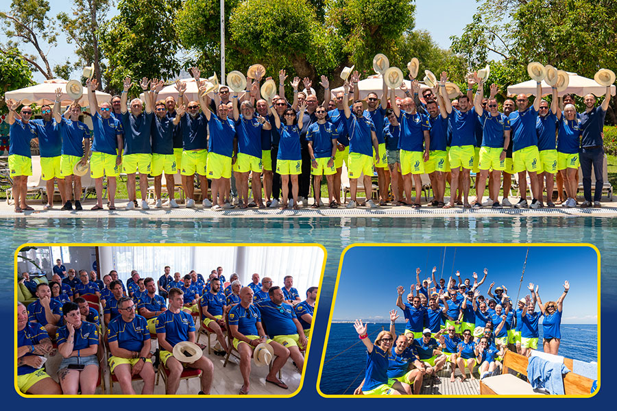 Collage con momenti salienti dell'incentive Magneti Marelli Checkstar 2026 a Rodi: sessioni formative, attività outdoor e confronto tra professionisti del settore.