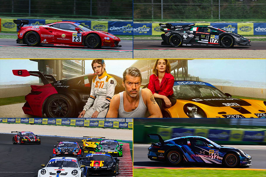 Magneti Marelli Checkstar nella serie Netflix Motorvalley: logo visibile sulle vetture GT durante le gare del campionato italiano e i protagonisti Luca Argentero, Giulia Michelini e Caterina Forza
